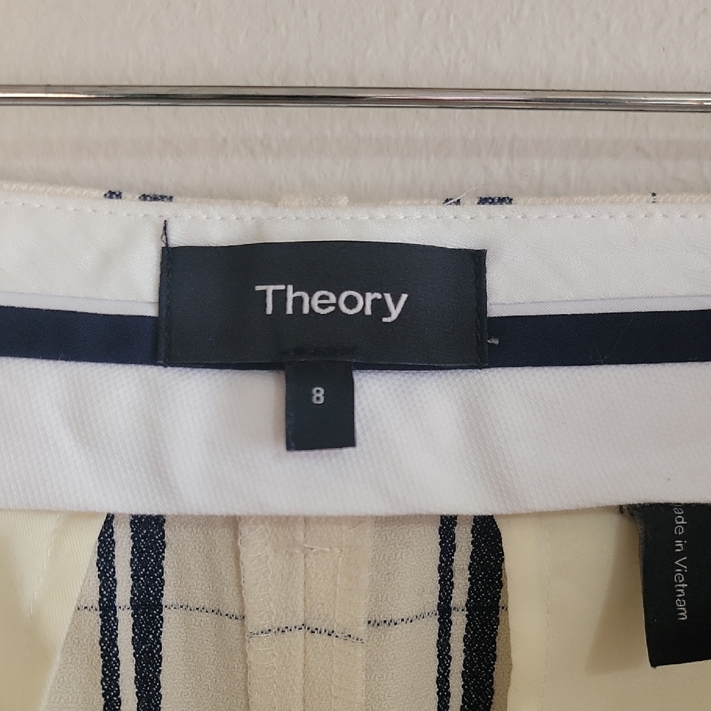 Theory Wool Cream and Black Checkered Women's Pants - Picture 2 of 5